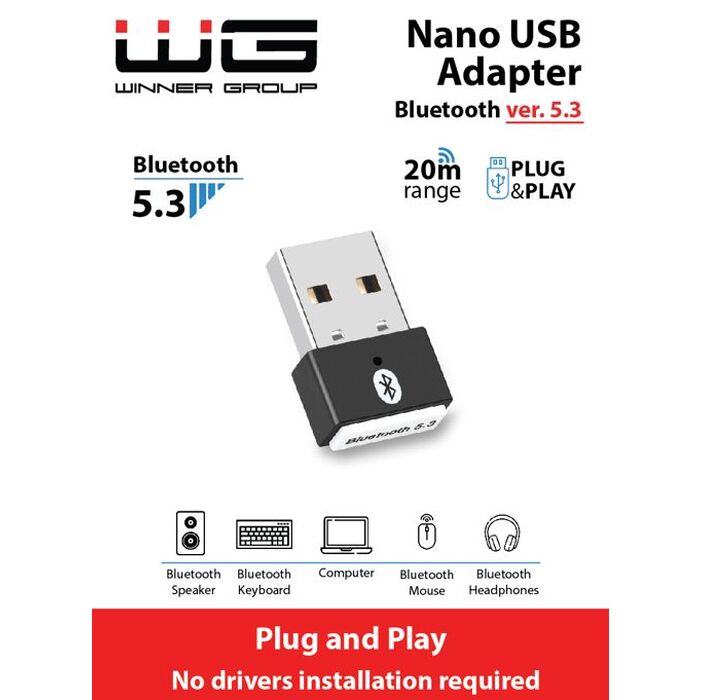 Nano USB adaptér dongle, Bluetooth 5.3, černá