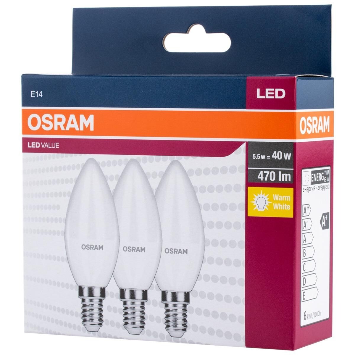 LED žárovka Osram, 4.9 W, E14, 3pack