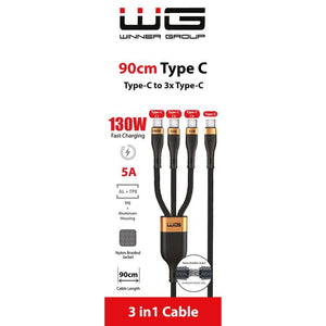 3v1 kabel USB-C na 3x USB-C, 0,9m, 100W+15W+15W, černá