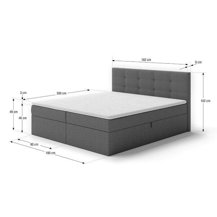 Čalouněná postel Carrie 180x200,tmavě šedá,vč. matrace a topperu
