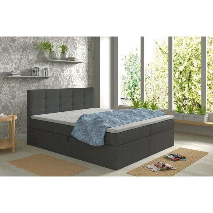 Čalouněná postel Carrie 180x200,tmavě šedá,vč. matrace a topperu