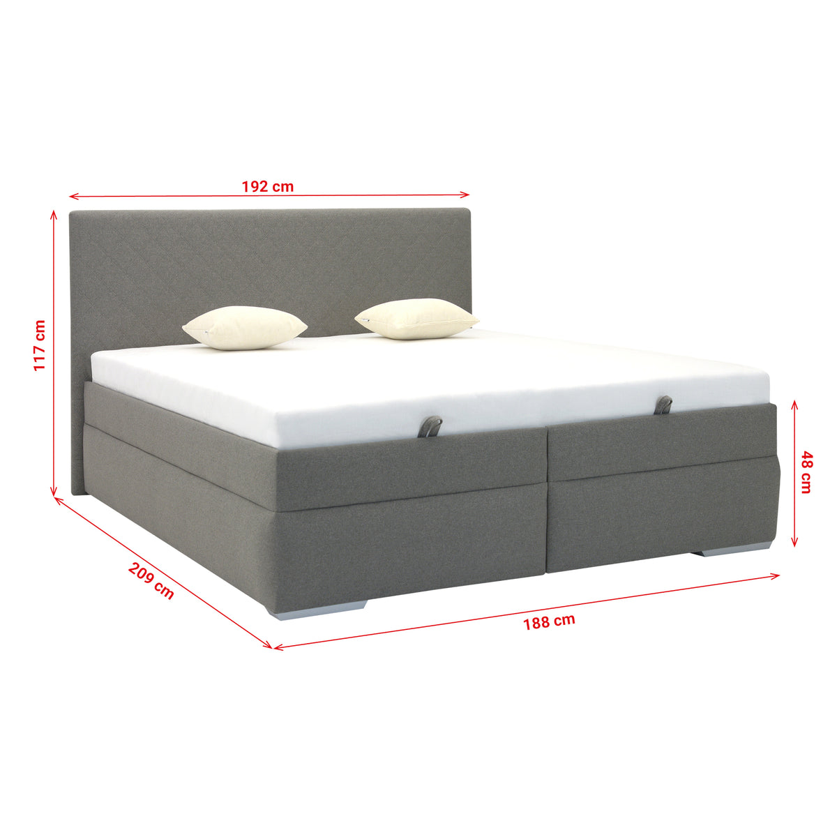 Čalouněná postel Dory 180x200, šedá, bez matrace, boční výklop