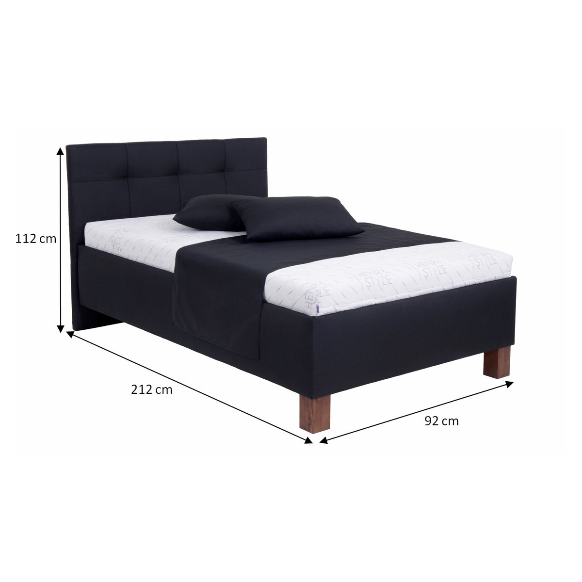 Čalouněná postel Mary 90x200, černá, včetně matrace