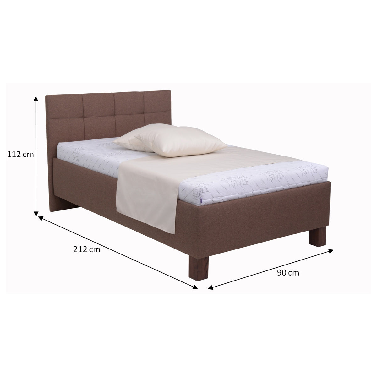 Čalouněná postel Mary 90x200, hnědá, včetně matrace