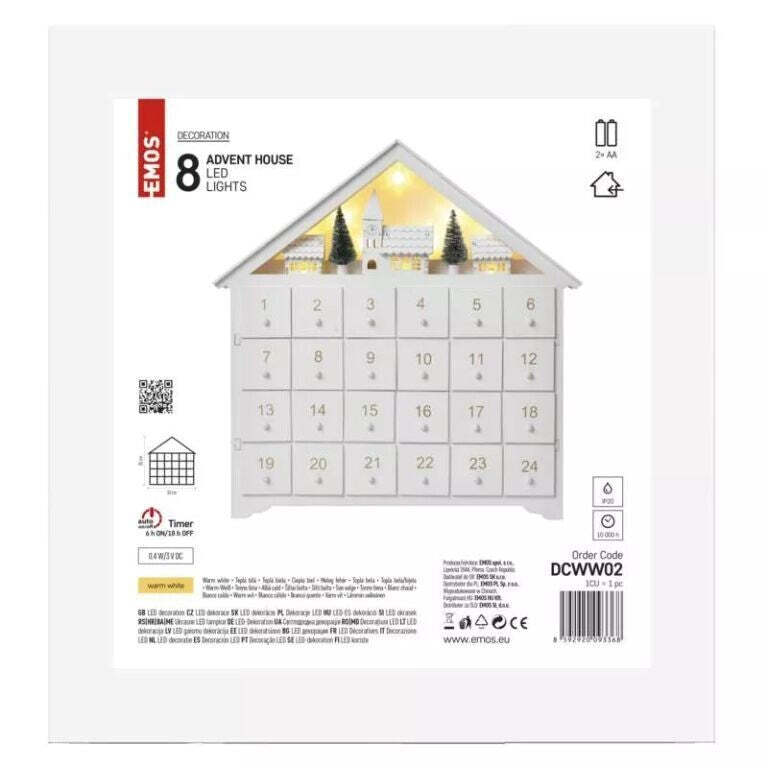 Dřevěný LED adventní kalendář Emos DCWW02, teplá bílá, 35x33 cm POŠKOZENÝ OBAL