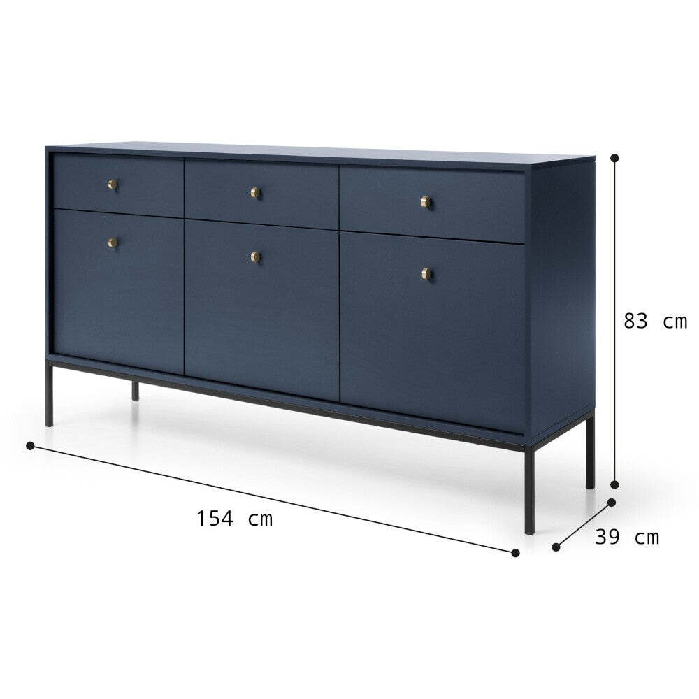 Komoda Pernilla (3x dveře, 3x zásuvka, modrá) - II. jakost