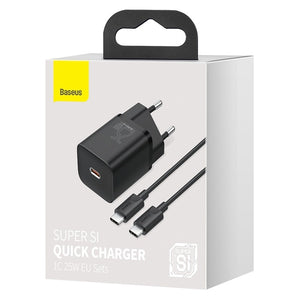 Nabíječka Baseus Super 25W, USB-C, PD, QC, černá +kabel USB-C