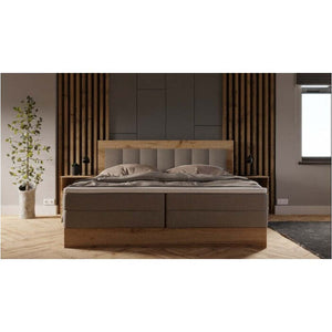 Postel Boxspring Marc 180x200, šedá,dub vč. matrace a topperu
