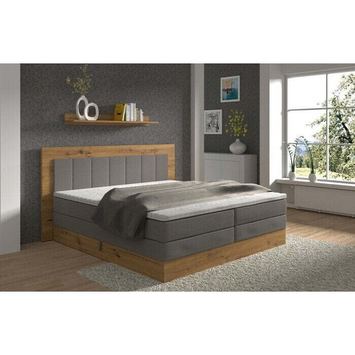 Postel Boxspring Marc 180x200, šedá,dub vč. matrace a topperu