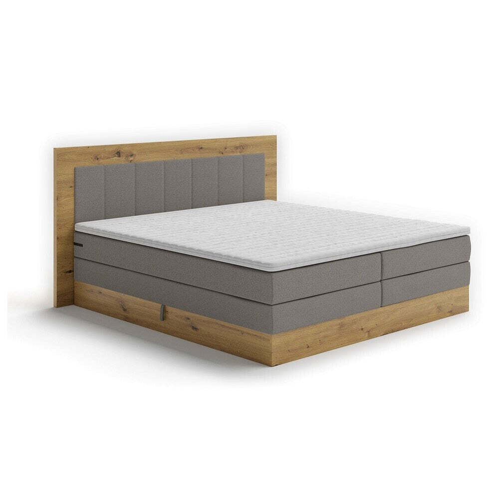 Postel Boxspring Marc 180x200, šedá,dub vč. matrace a topperu