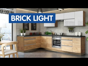 Rohová kuchyně Brick light levý roh 300x182 cm (bílá lesk/craft) - II. jakost