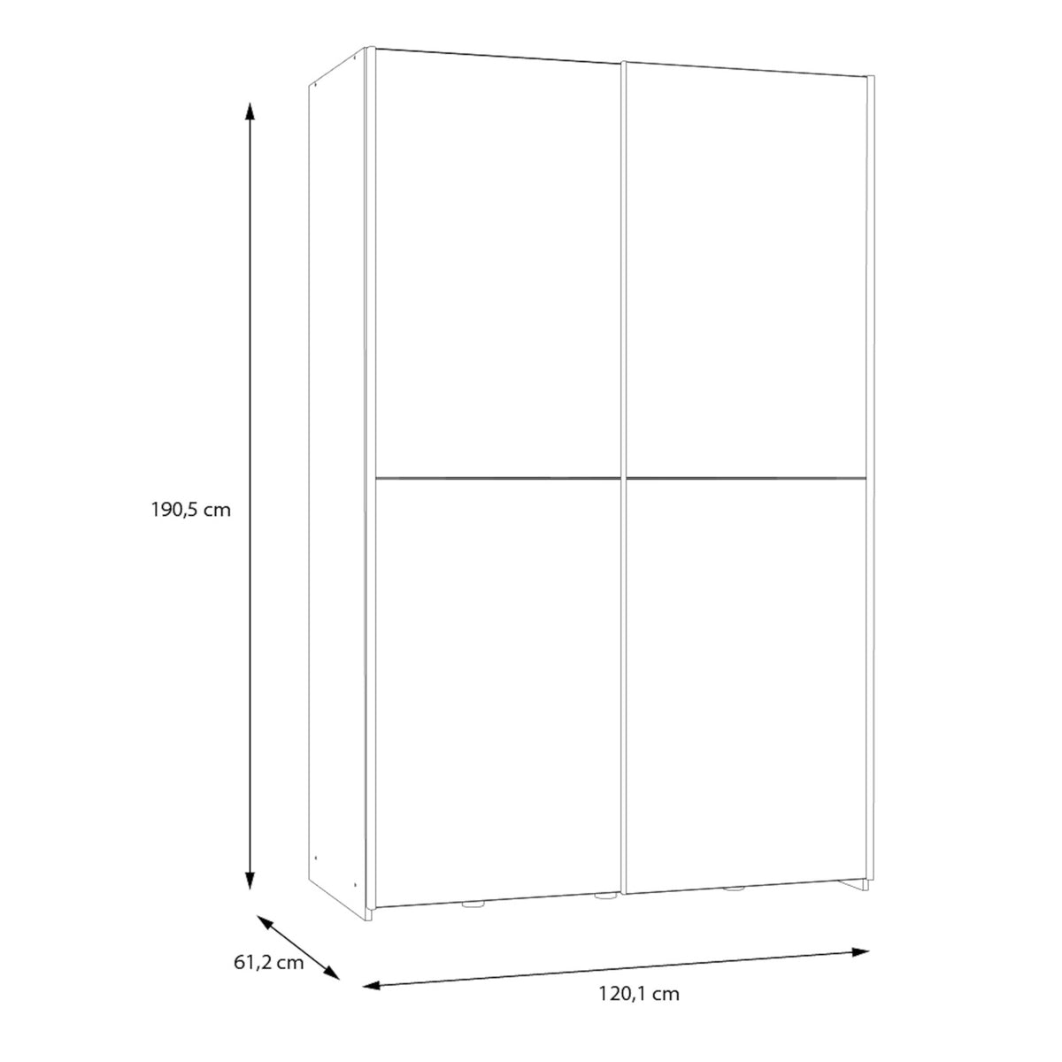 Šatní skříň Amy - 120,1x190,5x61,2 cm (bílá,dub)