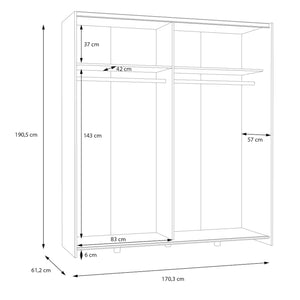 Šatní skříň Amy - 170,3x190,5x61,2 cm (bílá)