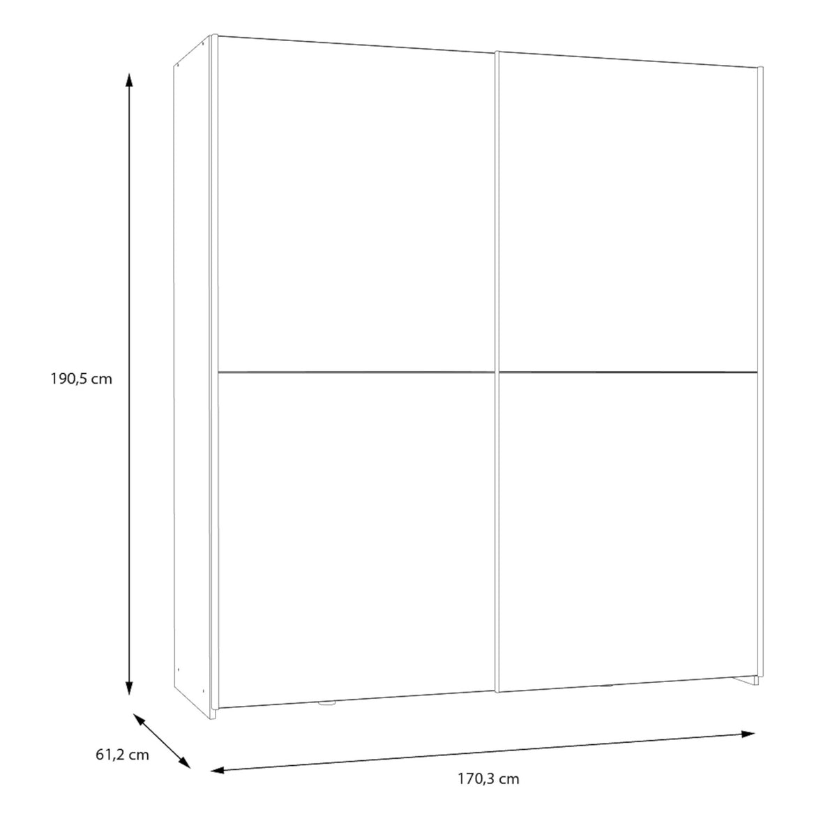 Šatní skříň Amy - 170,3x190,5x61,2 cm (bílá, dub)