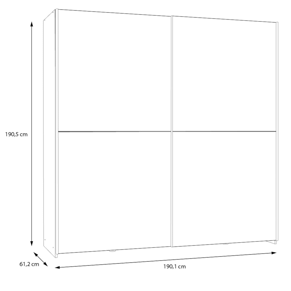 Šatní skříň Amy - 190,1x190,5x61,2 cm (bílá, dub)