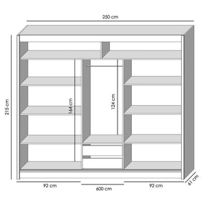 Šatní skříň Tofta - 250x215x61 cm (dub craft, černá) II. jakost
