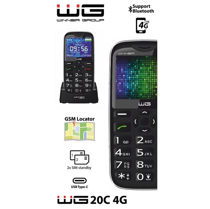Tlačítkový telefon Winner WG20C, 128 MB, černý