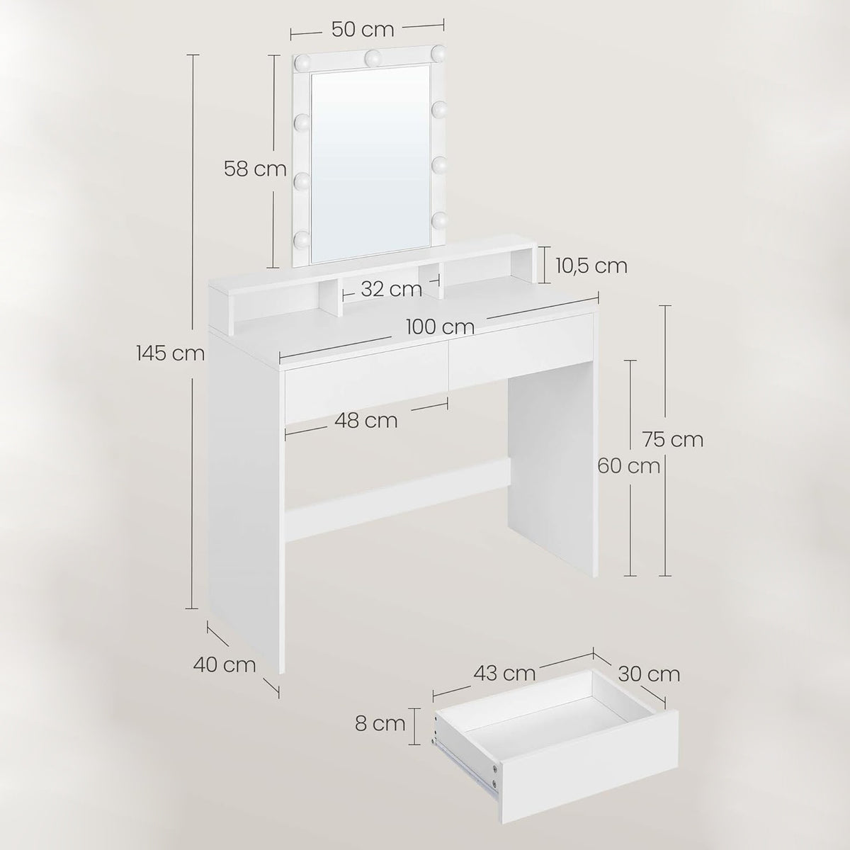 Toaletní stolek se zrcadlem Bilpa (bílá)