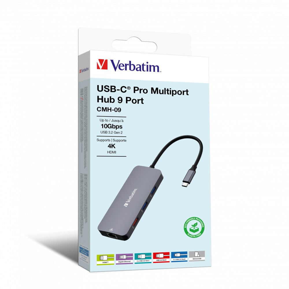 USB-C hub Verbatim 9,HDMI,RJ45,2xUSB-C,3xUSB-A,SD,microSD