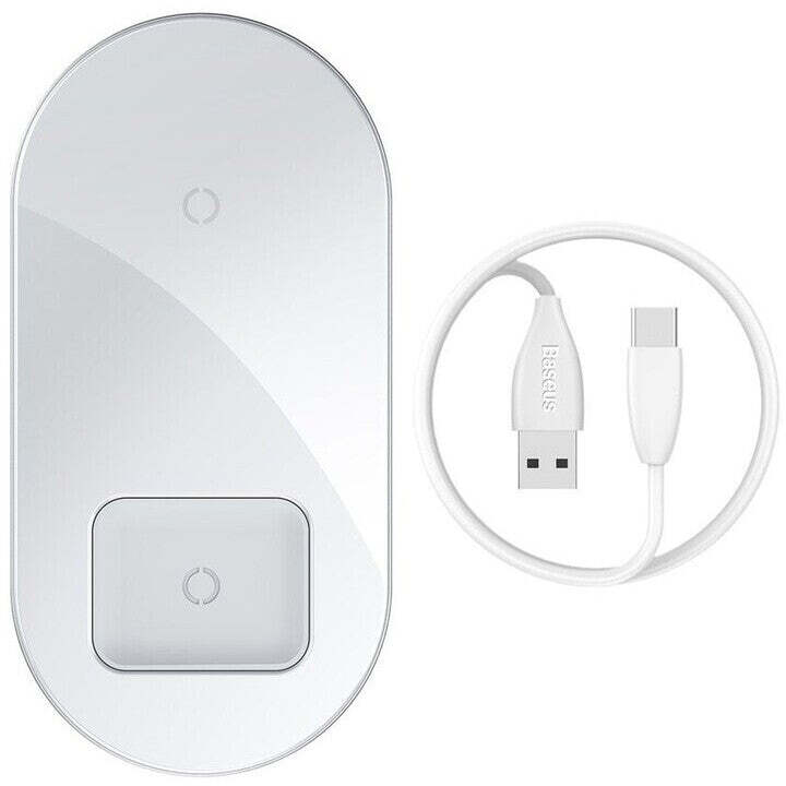 2v1 bezdrátová nabíječka s QI pro telefon a AirPods, 18W, bílá