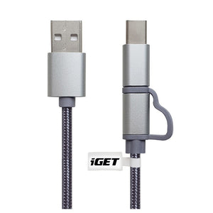 2v1 Kabel iGET Micro USB/USB Typ C na USB, 1m, prodloužený