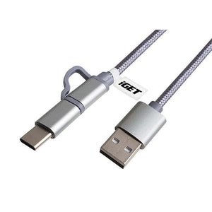 2v1 Kabel iGET Micro USB/USB Typ C na USB, 1m, prodloužený