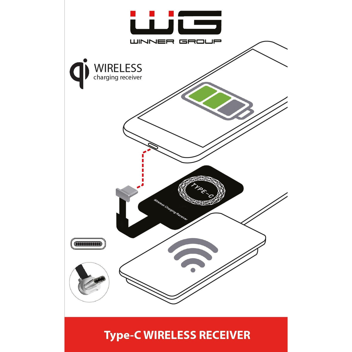 Adaptér/podložka pro bezdrátové nabíjení Qi s USB Typ C