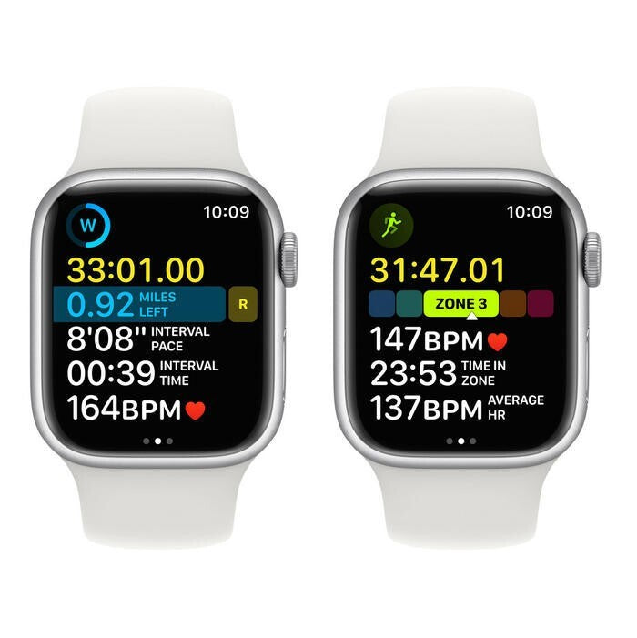 Apple Watch S8, 41mm, stříbrná, sportovní řemínek, bílá