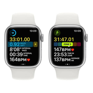 Apple Watch S8, 41mm, stříbrná, sportovní řemínek, bílá