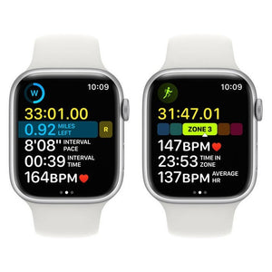 Apple Watch S8, 45mm, stříbrná, sportovní řemínek, bílá