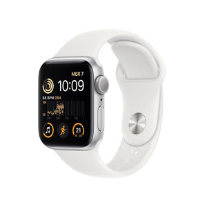 Apple Watch SE, 40mm, stříbrná, sportovní řemínek, bílá