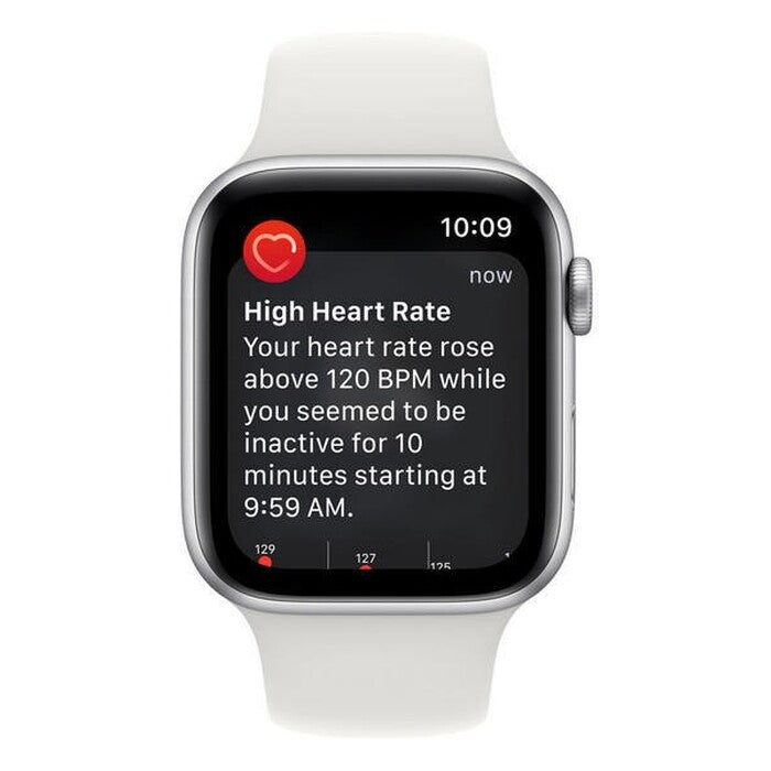 Apple Watch SE, 44mm, stříbrná, sportovní řemínek, bílá