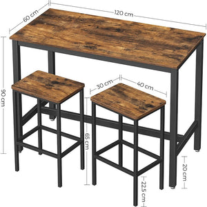 Barový set Paige - stůl, 2x židle (hnědá)