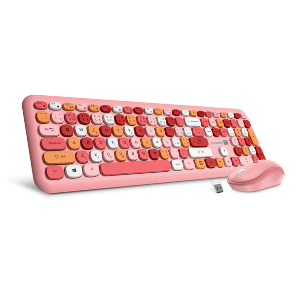 Levně Bezdrátová klávesnice + myš Combo CONNECT IT FASHION, růžová