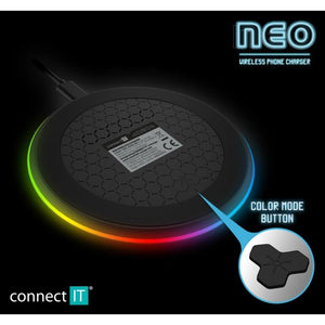 Bezdrátová nabíječka CONNECT IT 10W, RGB podsvícení, černá