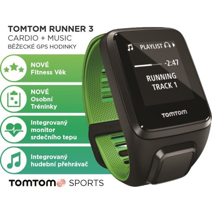 Běžecké GPS hodinky TomTom Runner 3 Cardio + Music