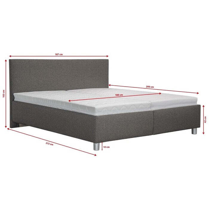Čalouněná postel Adele 180x200, šedá, bez matrace
