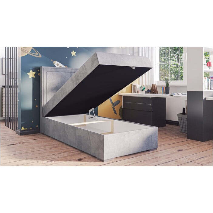 Čalouněná postel Briony 90x200, stříbrná, vč. matrace a topperu