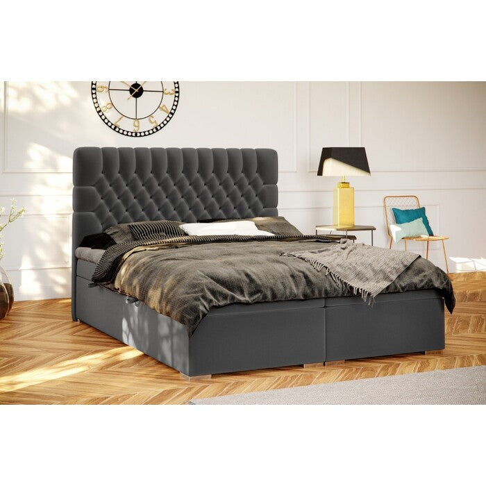 Čalouněná postel Celine 140x200, šedá, vč. matrace, topperu a ÚP