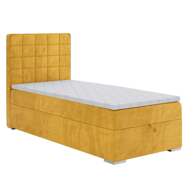 Levně Čalouněná postel Charlize 90x200, žlutá, vč. matrace a topperu