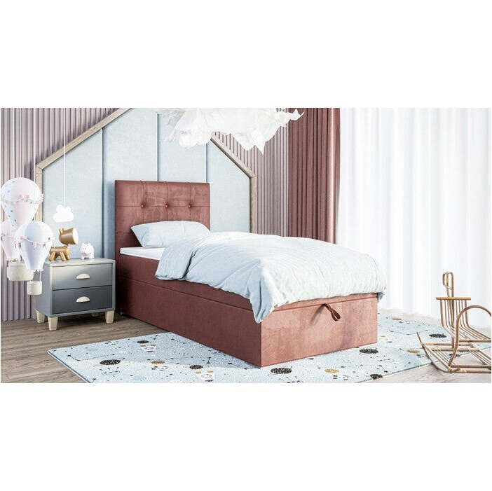 Čalouněná postel Juno 90x200, růžová, vč. matrace a topperu