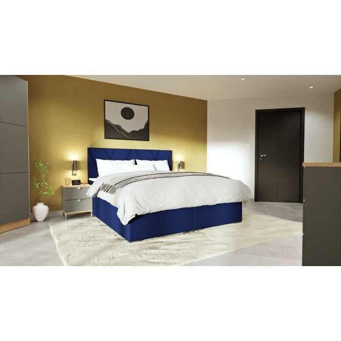 Čalouněná postel Kaya 160x200, modrá, vč. matrace, topperu a ÚP