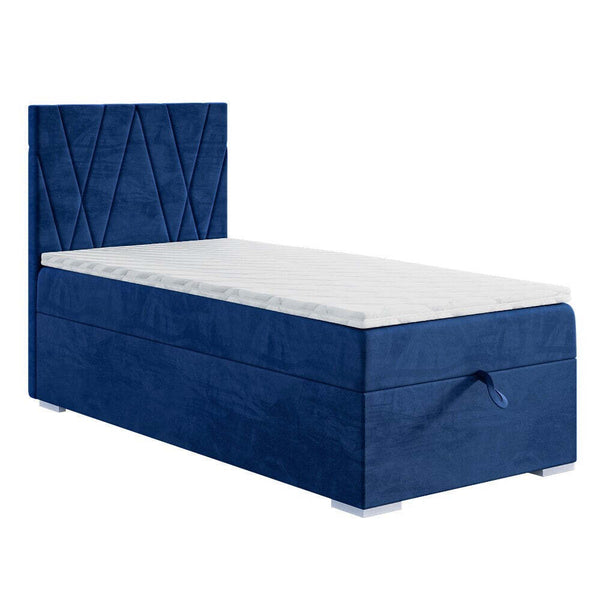 Levně Čalouněná postel Kaya 90x200, modrá, vč. matrace a topperu