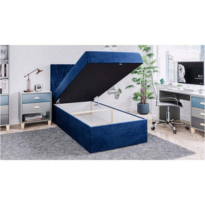 Čalouněná postel Kaya 90x200, modrá, vč. matrace a topperu