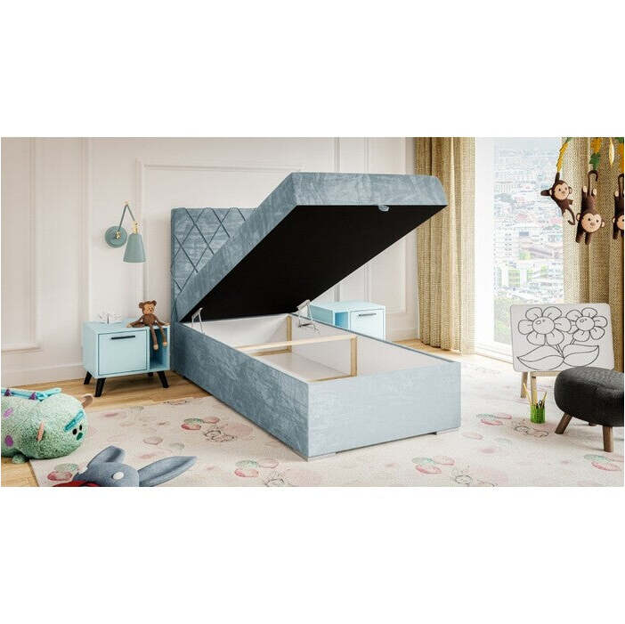 Čalouněná postel Tamia 90x200, tyrkysová, vč. matrace a topperu