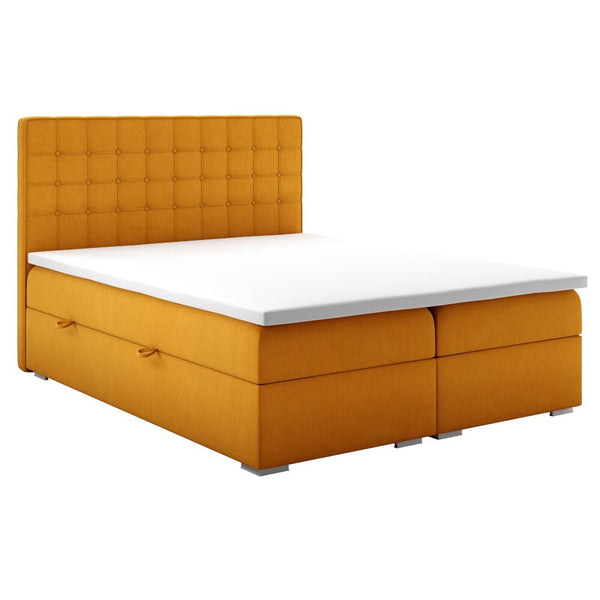 Levně Čalouněná postel Charlize 140x200, žlutá, vč. matrace a topperu