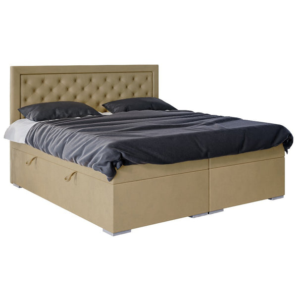 Levně Čalouněná postel Chloe 140x200, béžová, vč. matrace a topperu