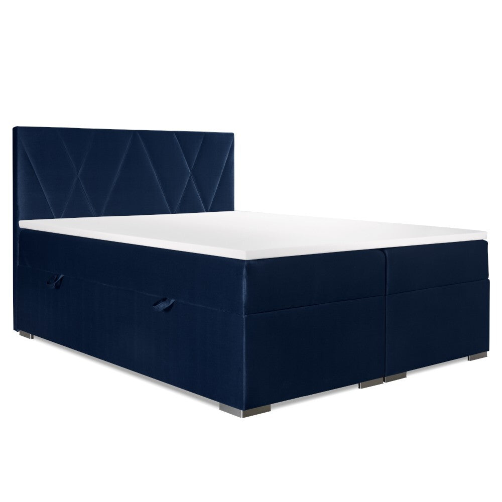 Čalouněná postel Kaya 160x200, modrá, vč. matrace, topperu a ÚP