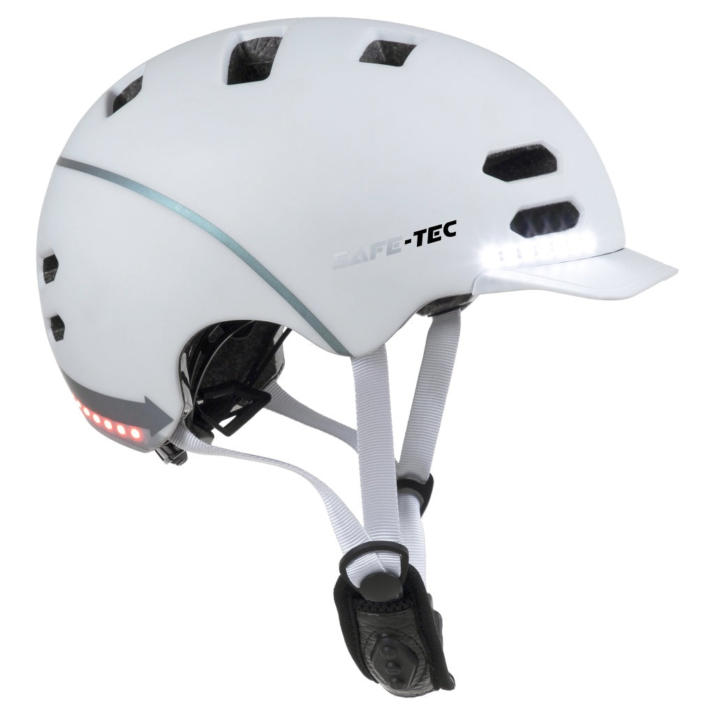 Chytrá helma SafeTec SK8, S, LED blinkry, bluetooth, bílá