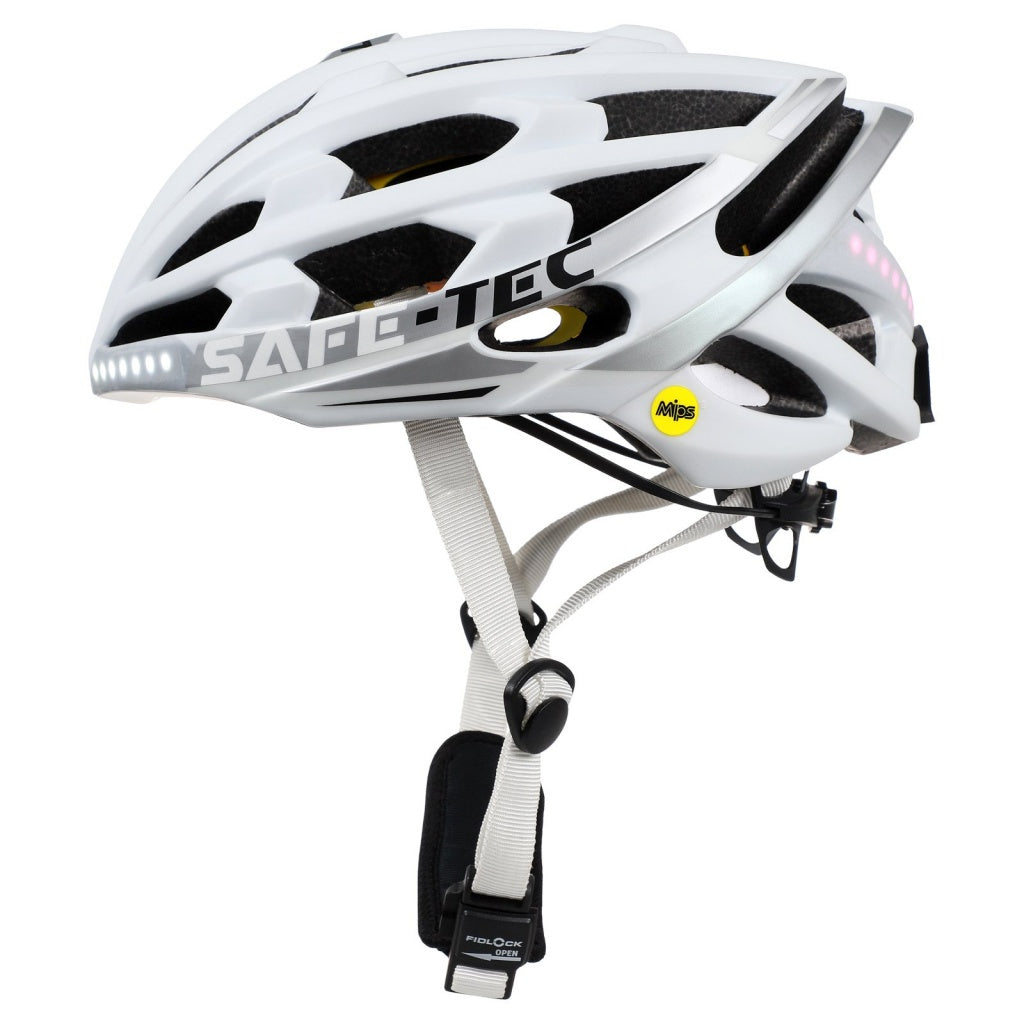 Chytrá helma SafeTec TYR 3, M, LED blinkry, bluetooth, bílá